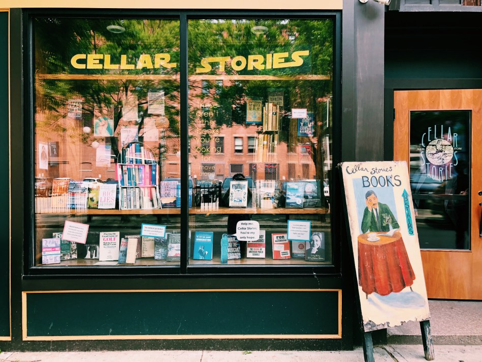 This is the exterior of Cellar Stories in Providence, Rhode Island