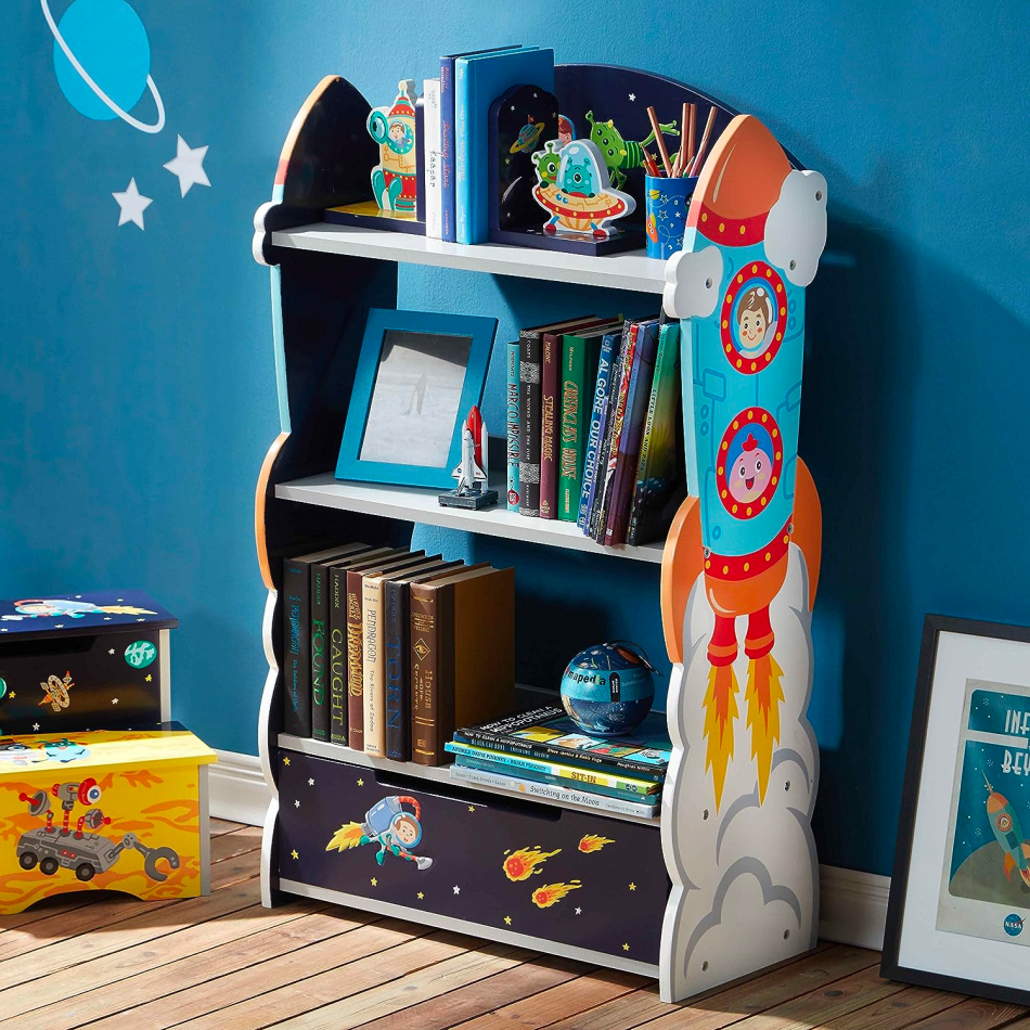 spaceship themed kids bookshelf